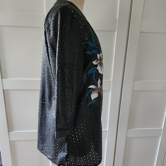 Chico's Perforated Floral Faux Leather Jacket 2 - Picture 5 of 10